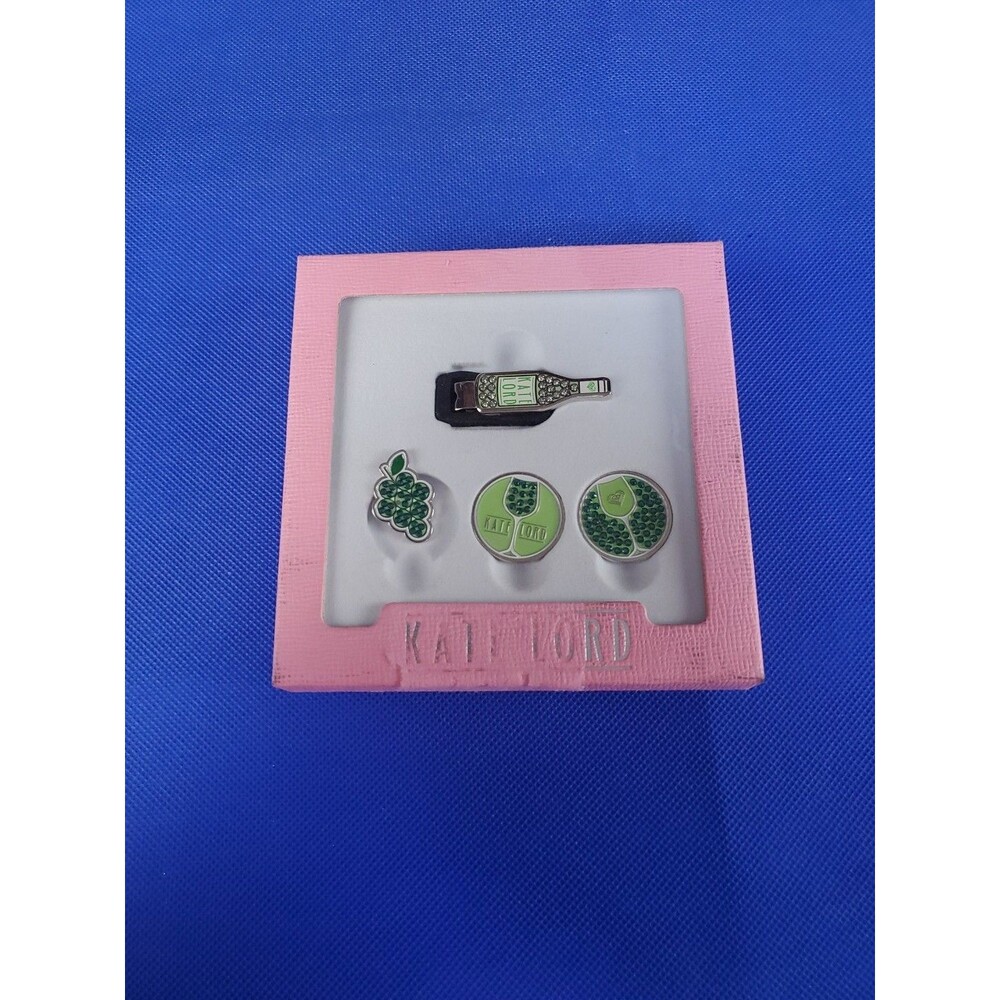 Kate Lord Golf Magnetic Hat Clip & Ball Marker Lot Wine Bottle Glass Grapes